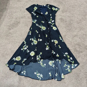 FREE PEOPLE Lost In Love Blue Floral Buttons Midi Dress Navy Blue size XS